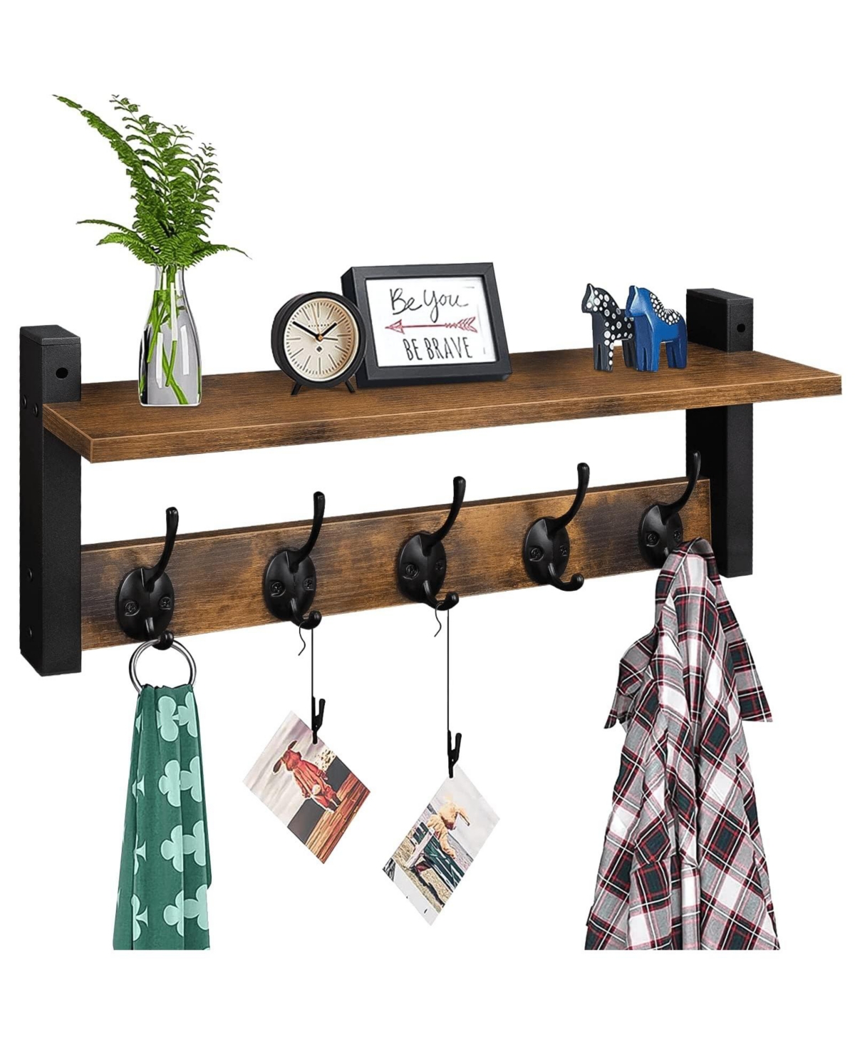 Cyqbd 17.1" Wall Coat Rack Wood Entryway Hooks Floating Pegs Bathroom Hardware - Rustic brown