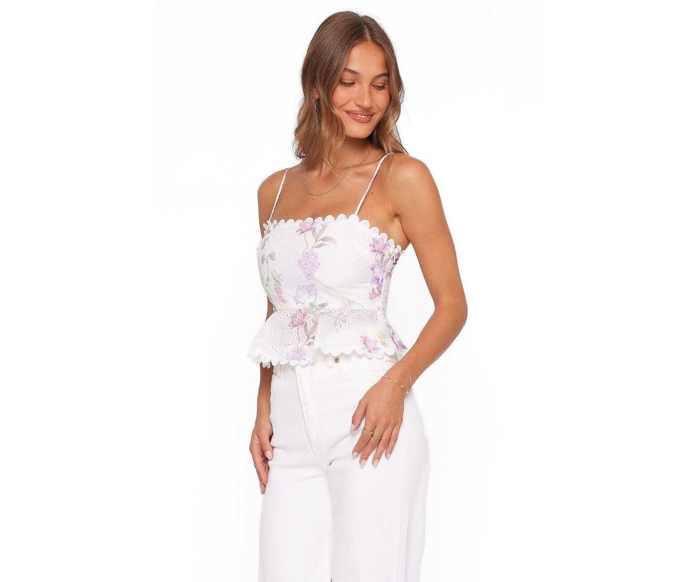 Женский топ Petal and Pup Adams Floral-Print Square Neck Peplum, цвет: Фиолетовый с принтом — фото 3