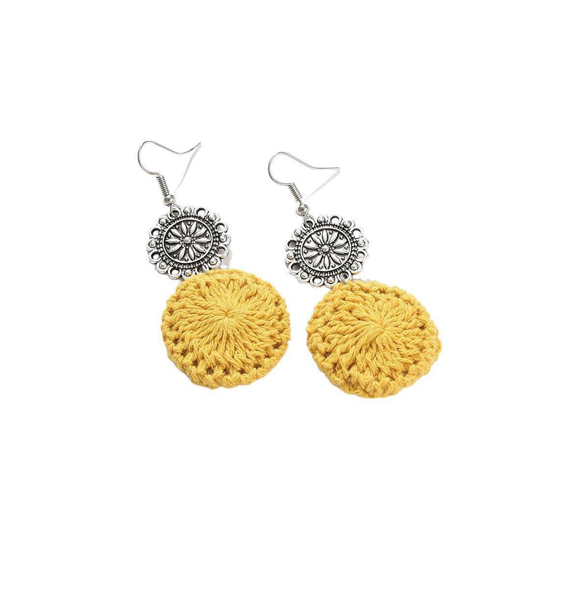 Sohi Women's Yellow Crochet Drop Earrings - Yellow crochet finish.
