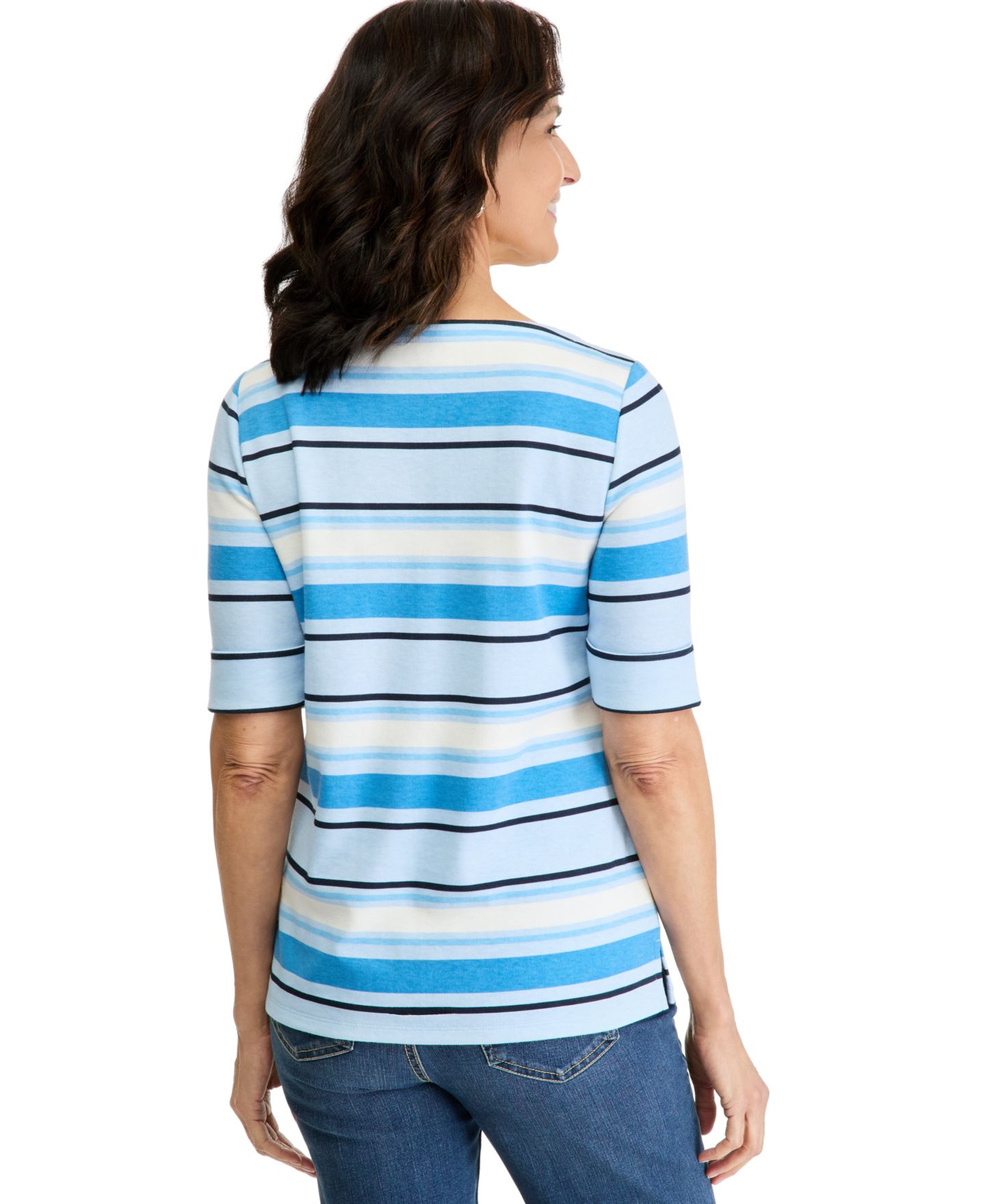 Женский топ Style & Co Printed Elbow Sleeve Boatneck, цвет: Синий — фото 2