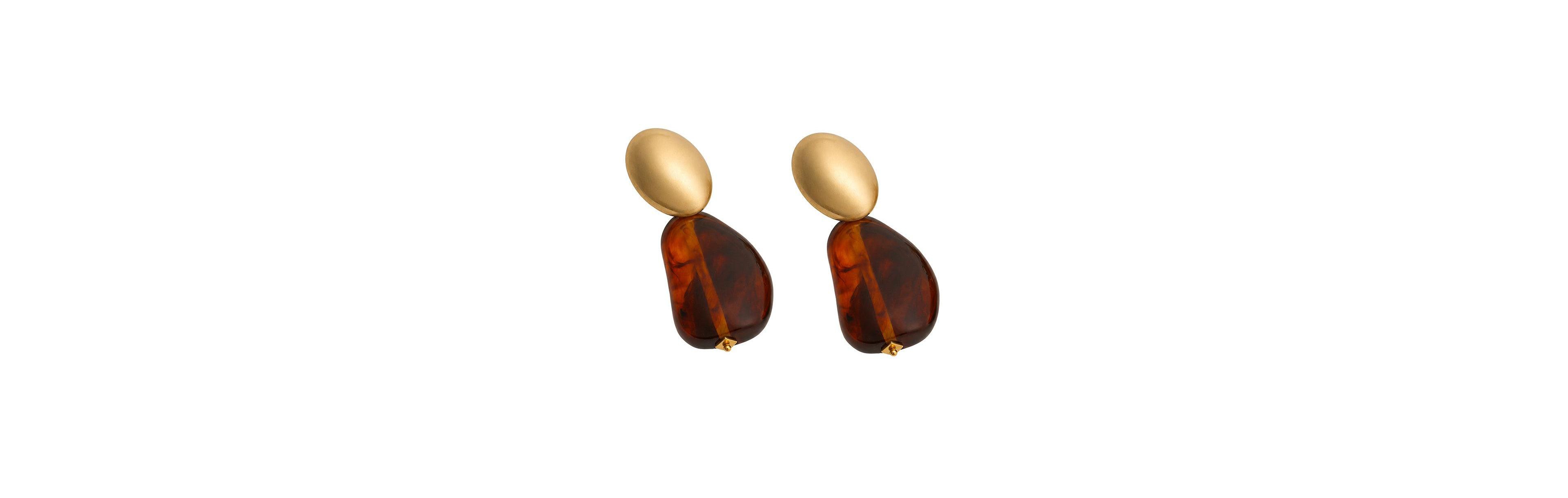 Sohi Gold-Tone Tortoiseshell-Tone Acrylic Pebble Oval Stud Drop Earrings
