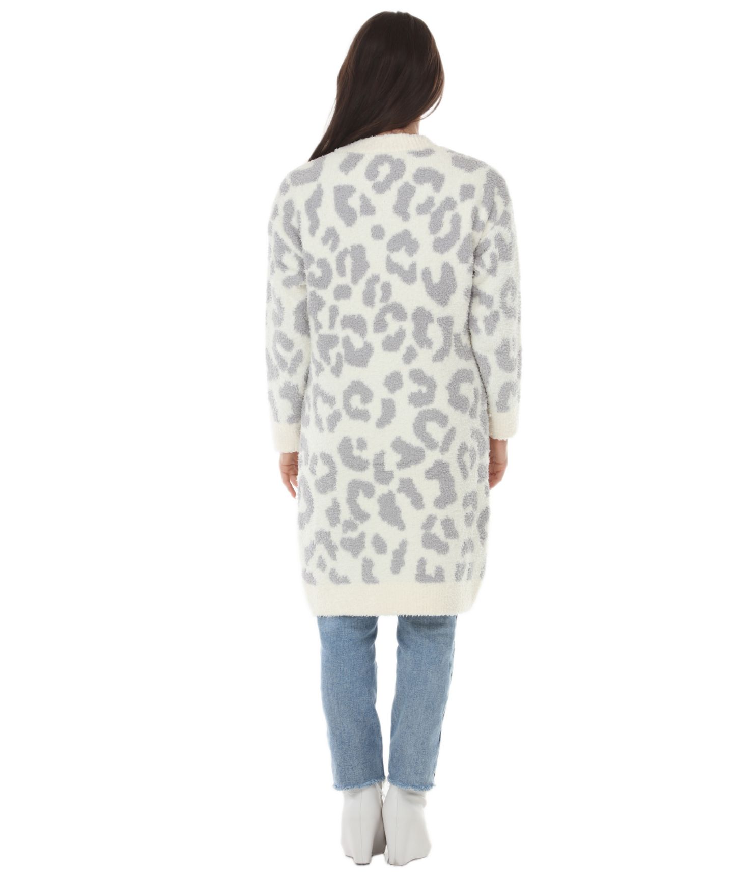Женский кардиган White Mark Leopard-Print Sherpa Open-Front, цвет: Бежевый — фото 5