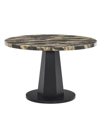 Cavira Modern Faux Marble Dining Table with Wood Pedestal Base