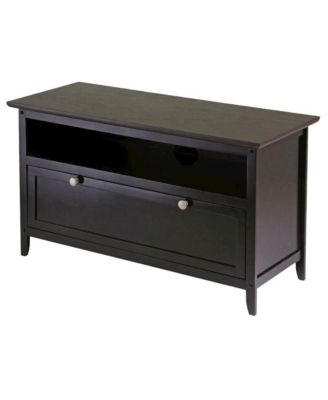 Dark Espresso Wooden TV Stand With Storage Shelf And Pull Down Cabinet