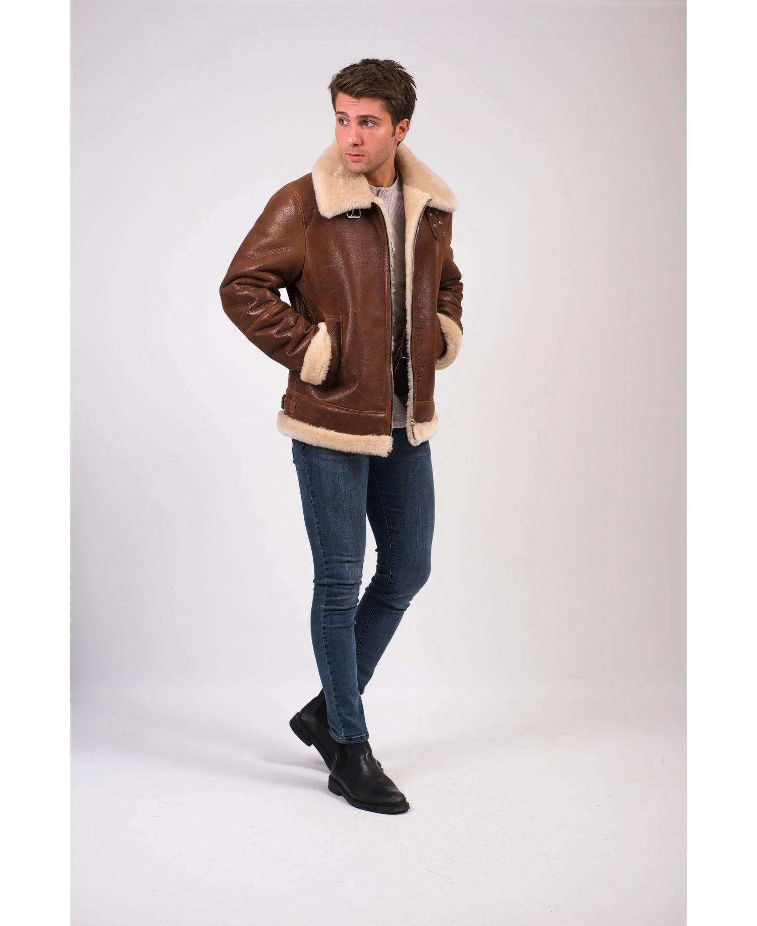 Men's Leather Shearling Aviator Jacket