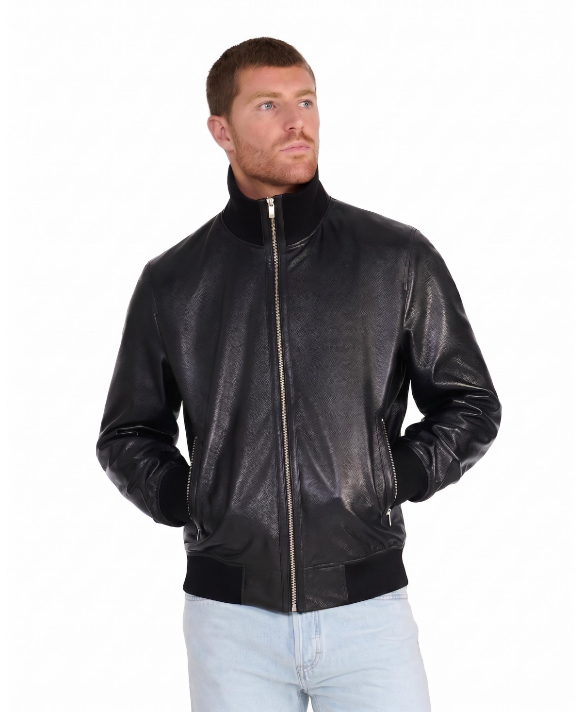 Men's Leather Jacket, Black, Created for Macy's