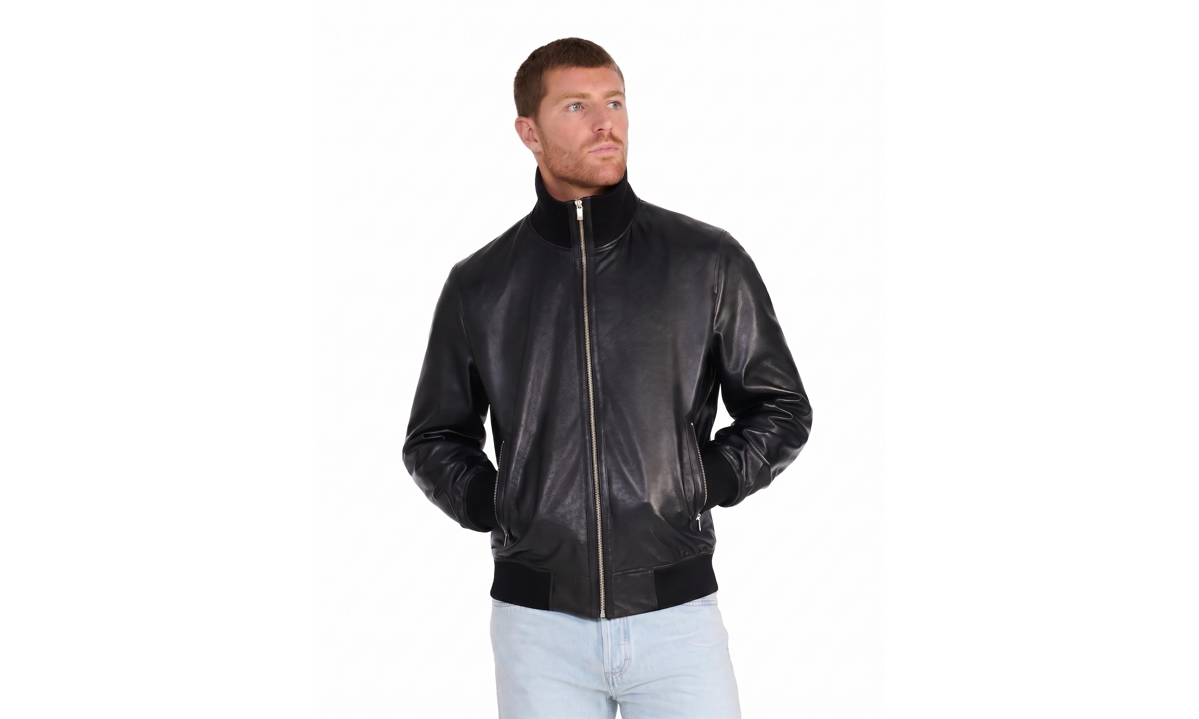 Men's Leather Jacket, Black, Created for Macy's