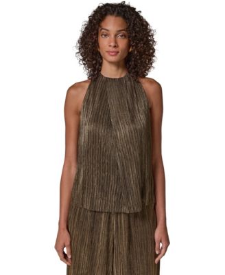 Women's Crinkle Pleated-Shoulder Halter Top