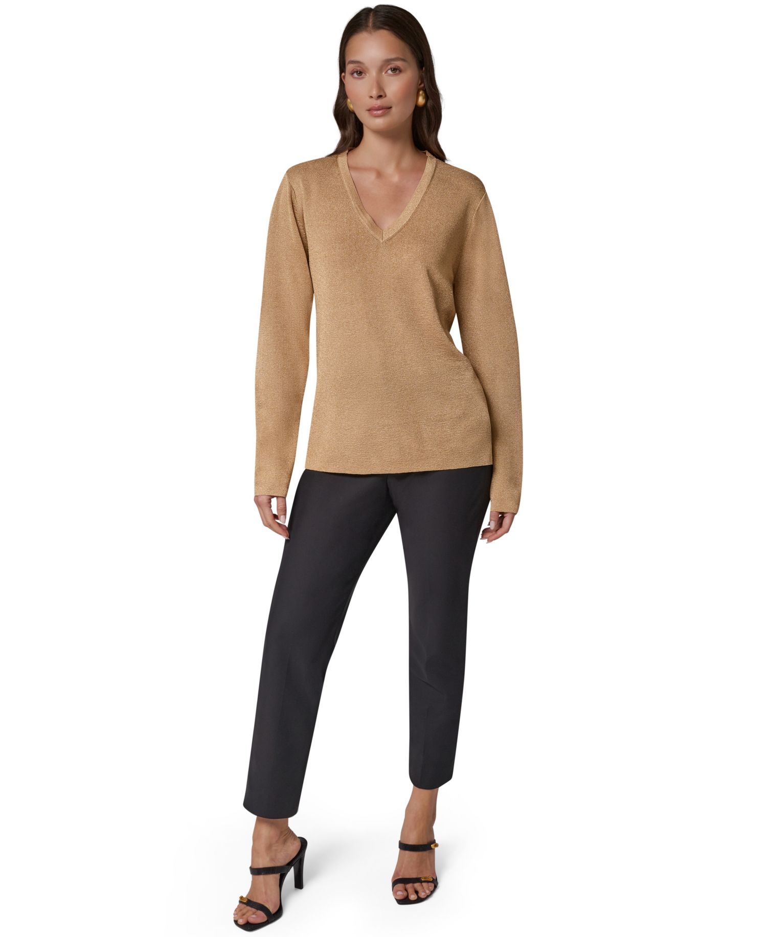 Women's Long-Sleeve Metallic V-Neck Sweater