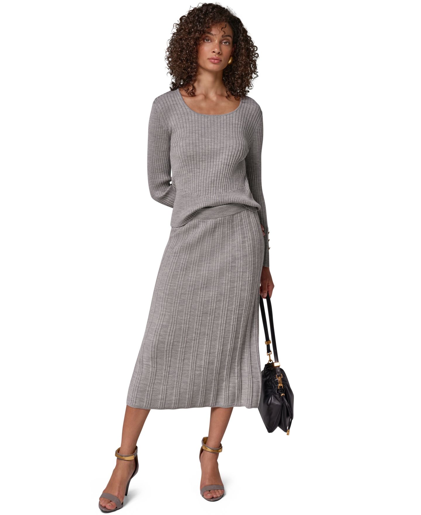 Женская юбка Donna Karan New York Rib Stitch High-Waisted A-Line Wool, цвет: Светлый меланжевый серый — фото 3
