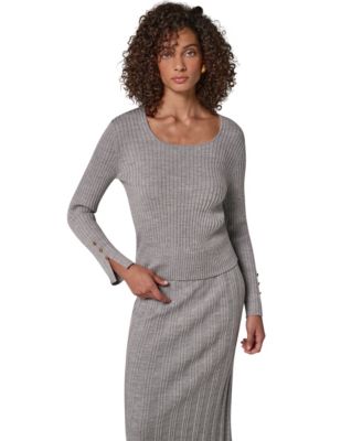 Women's Merino Wool Boat-Neck Ribbed Long-Sleeve Sweater