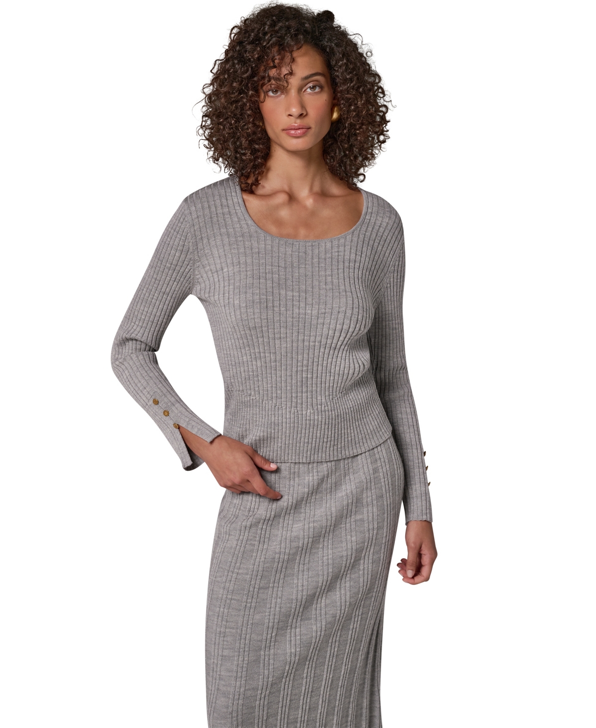 Donna Karan New York Women's Merino Wool Boat-Neck Ribbed Long-Sleeve Sweater