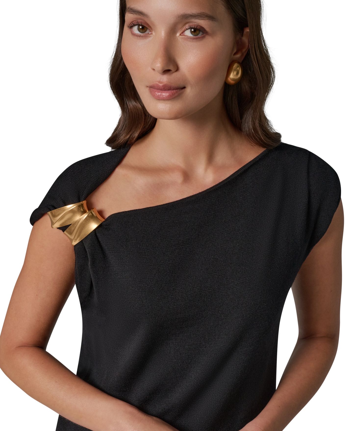 Женская блузка Donna Karan New York One-Shoulder Sleeveless Shoulder-Hardware, цвет: Чёрный — фото 5