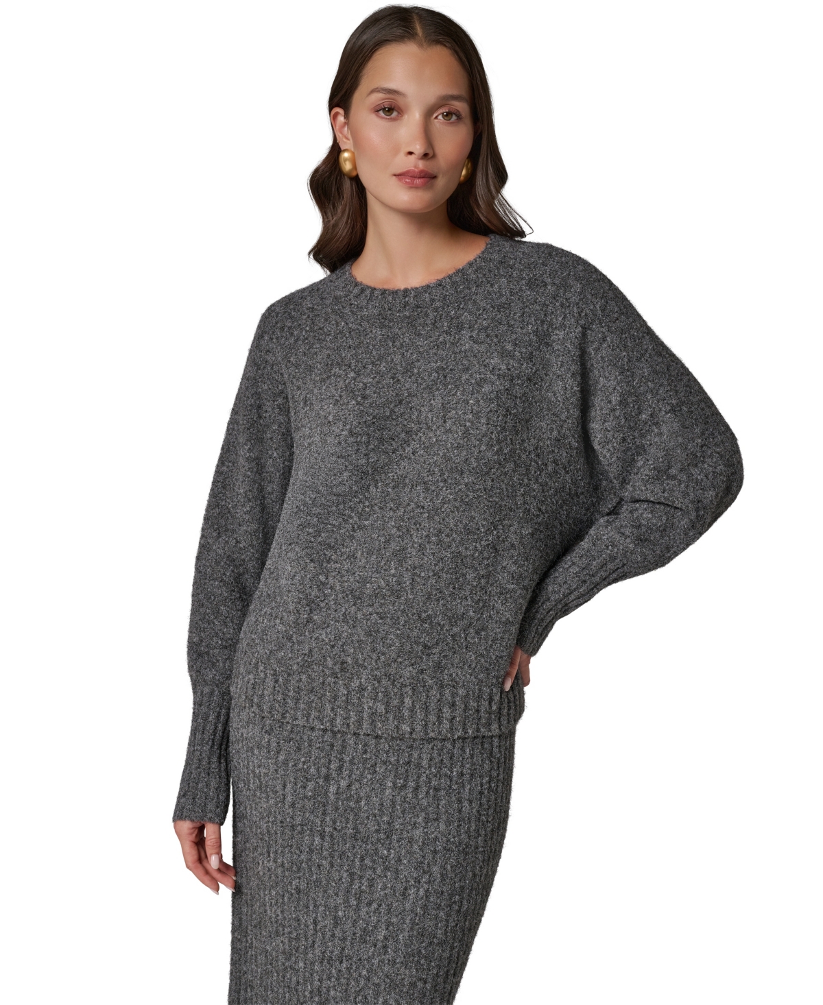 Donna Karan Women's Drop-shoulder Loose-fit Crewneck Sweater In Heather Charcoal