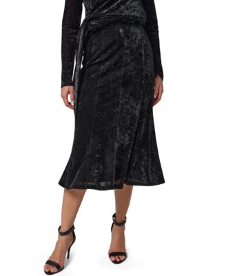 Women's Stretch High-Waisted Velvet Midi Skirt