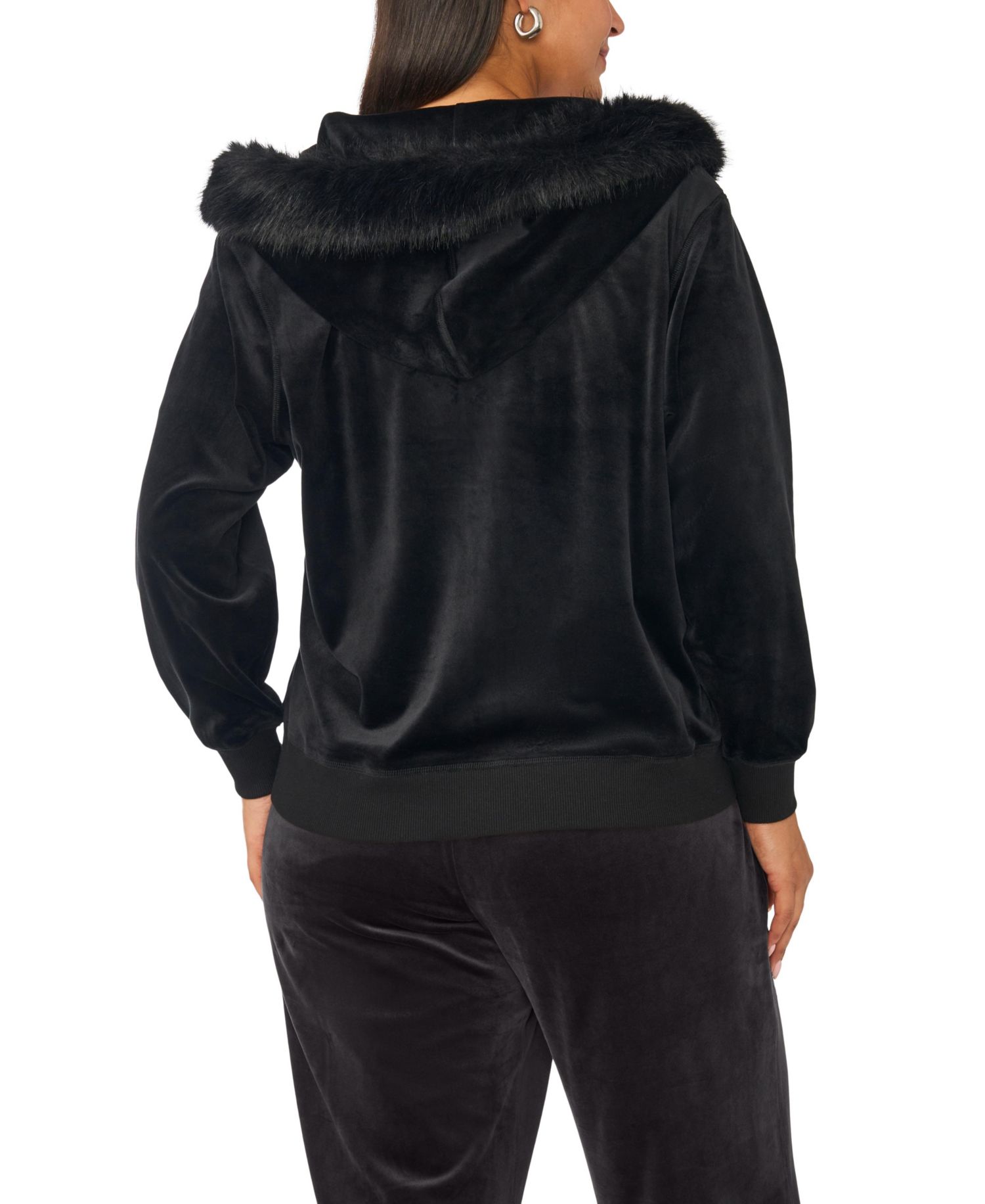 Plus Size Zip-Up Hooded Velvet Hoodie