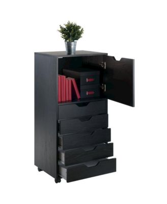 Composite Wood Home Office Floor Cabinet with Drawers and Locking Casters