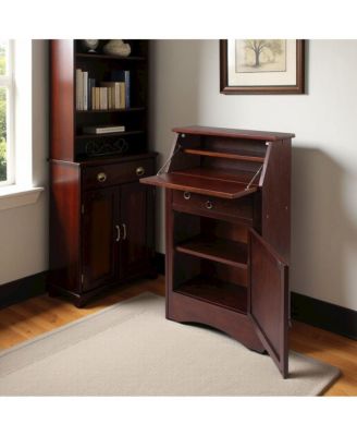Walnut Secretary Desk - Classic Roll Top Hidden Desk with Storage