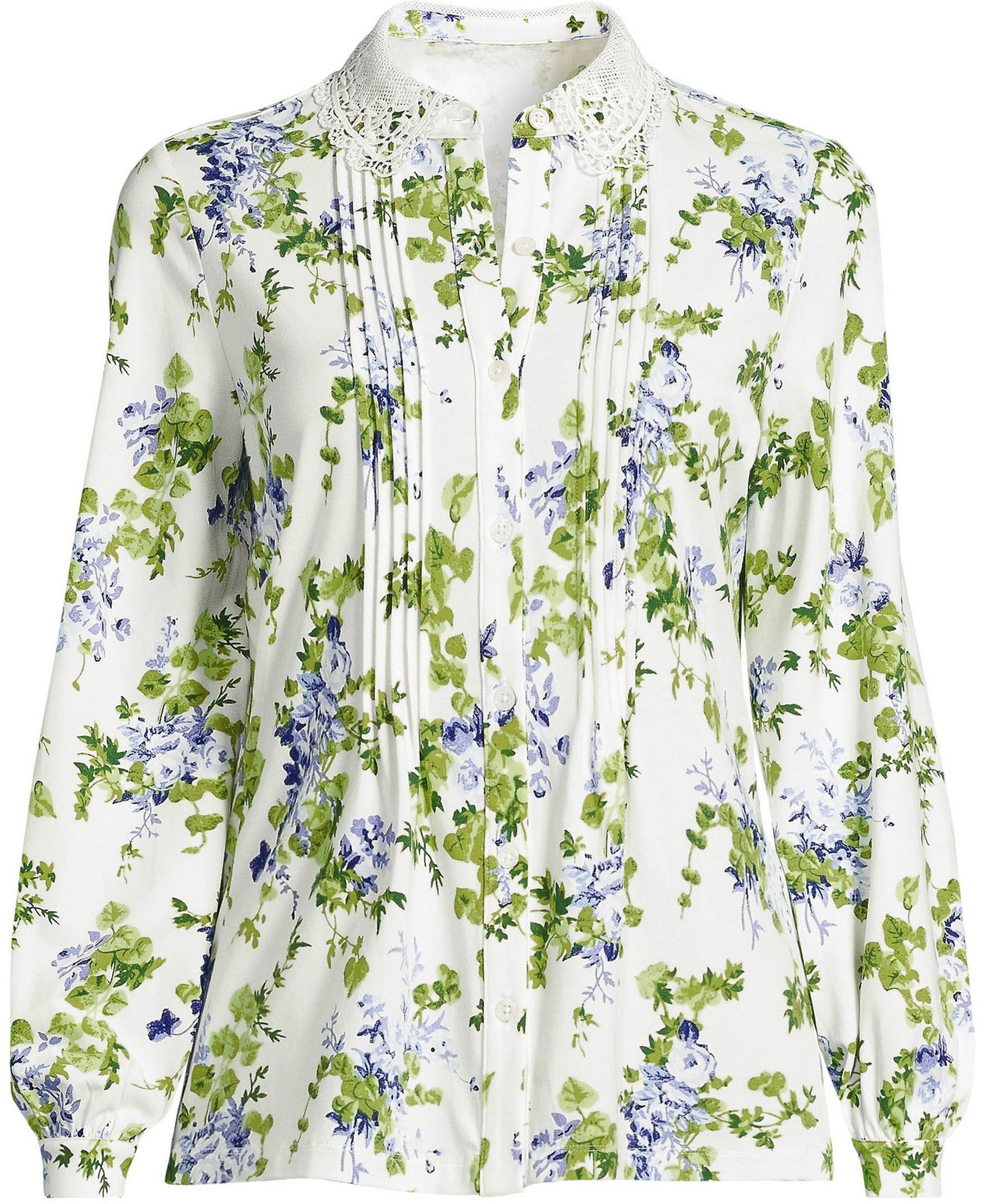 Women's Long-Sleeve Pintuck Lace Blouse