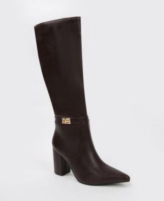 Arkady Knee High Dress Boots with Gold Buckle Accent
