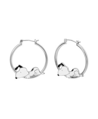 Silver-Tone and Enamel Snoopy Hoop Earrings