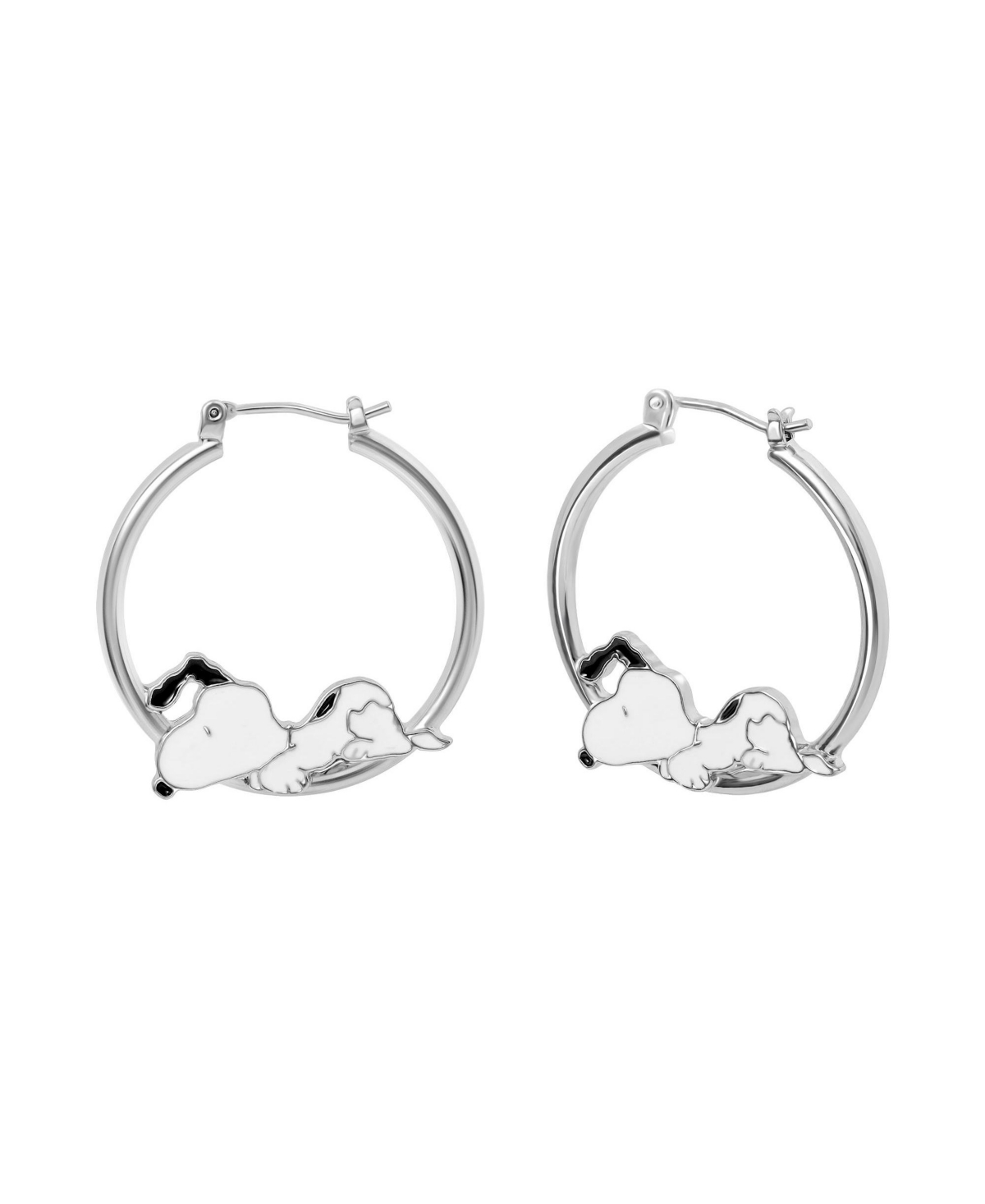 Peanuts Silver-Tone and Enamel Snoopy Hoop Earrings - Silver