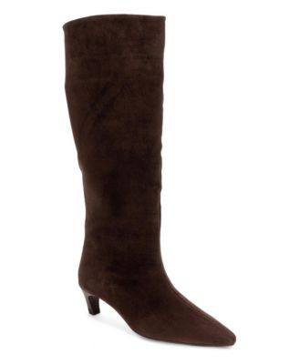 Corvel Pointed-Toe Kitten-Heel Knee-High Leather Boots