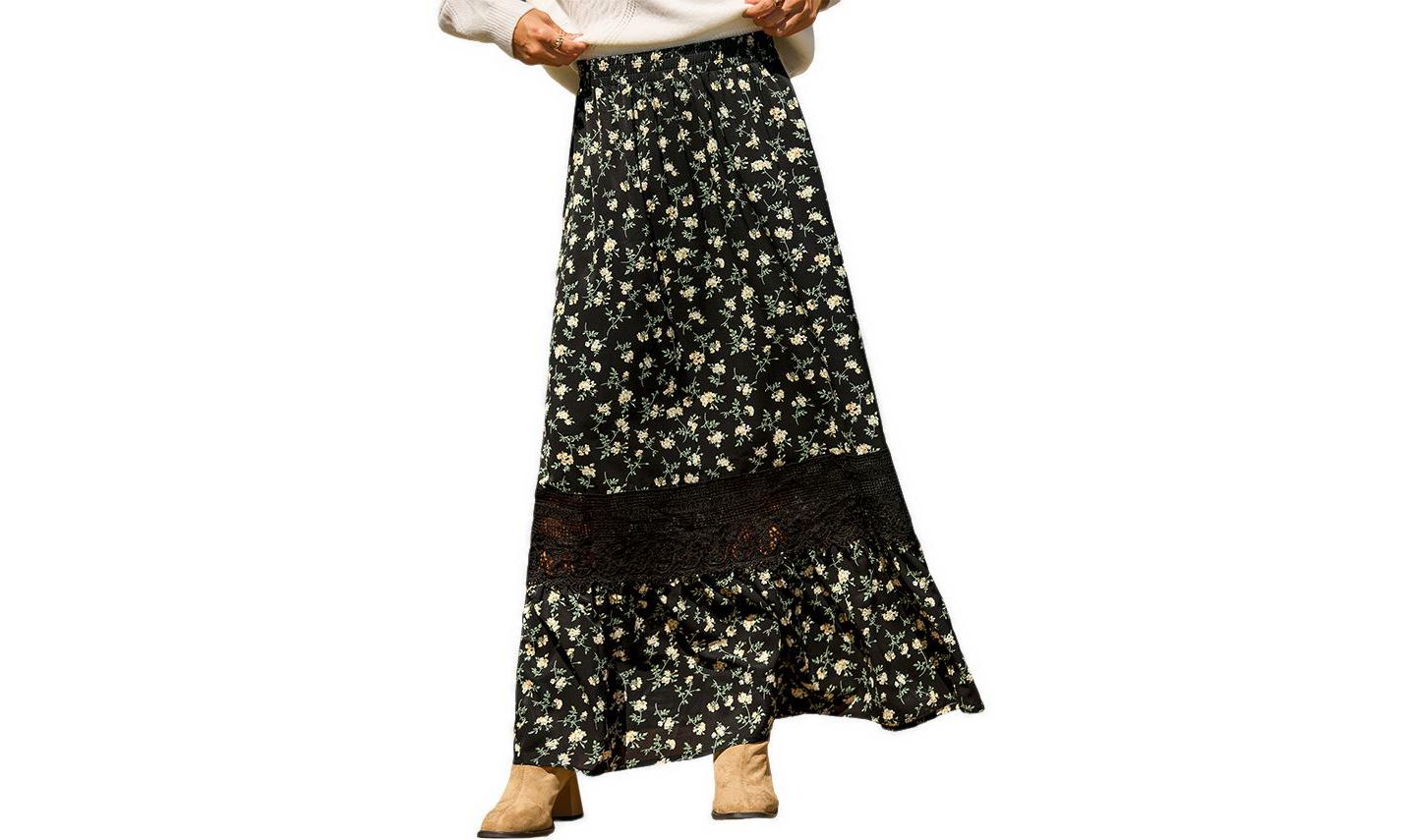 Женская юбка Cupshe Picked for You Maxi A-Line Lace, цвет: Чёрный — фото 1
