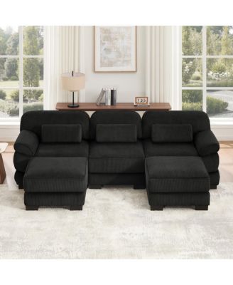 U-Shaped Modular Sectional Sofa, 3-Seater Sofa with 2 Ottomans, Breathable Corduroy Seat Cushions , for Living Room Bedroom Apartment