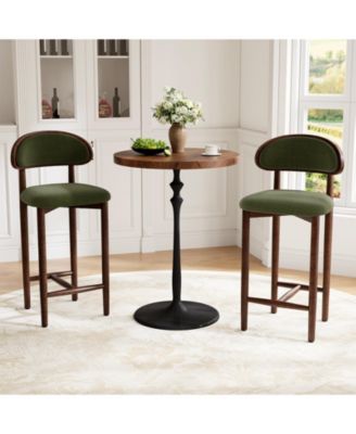 2 Set of Mid Century Modern Wood Bar Stool, Counter Height Bar Chair With Curved Ergonomic Backrest, Kitchen Island Stool For Home