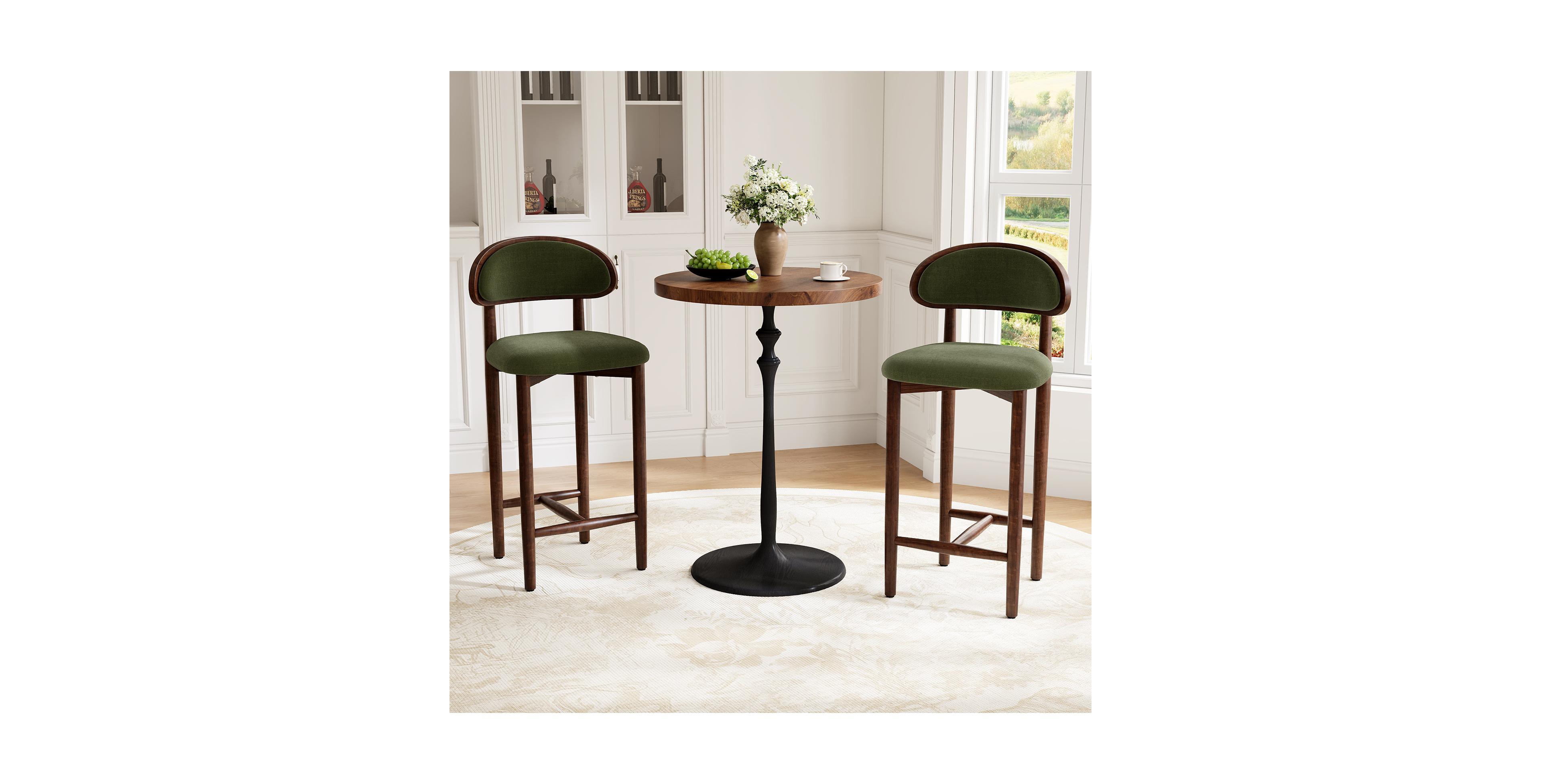 homfan 2 Set of Mid Century Modern Wood Bar Stool, Counter Height Bar Chair With Curved Ergonomic Backrest, Kitchen Island Stool For Home