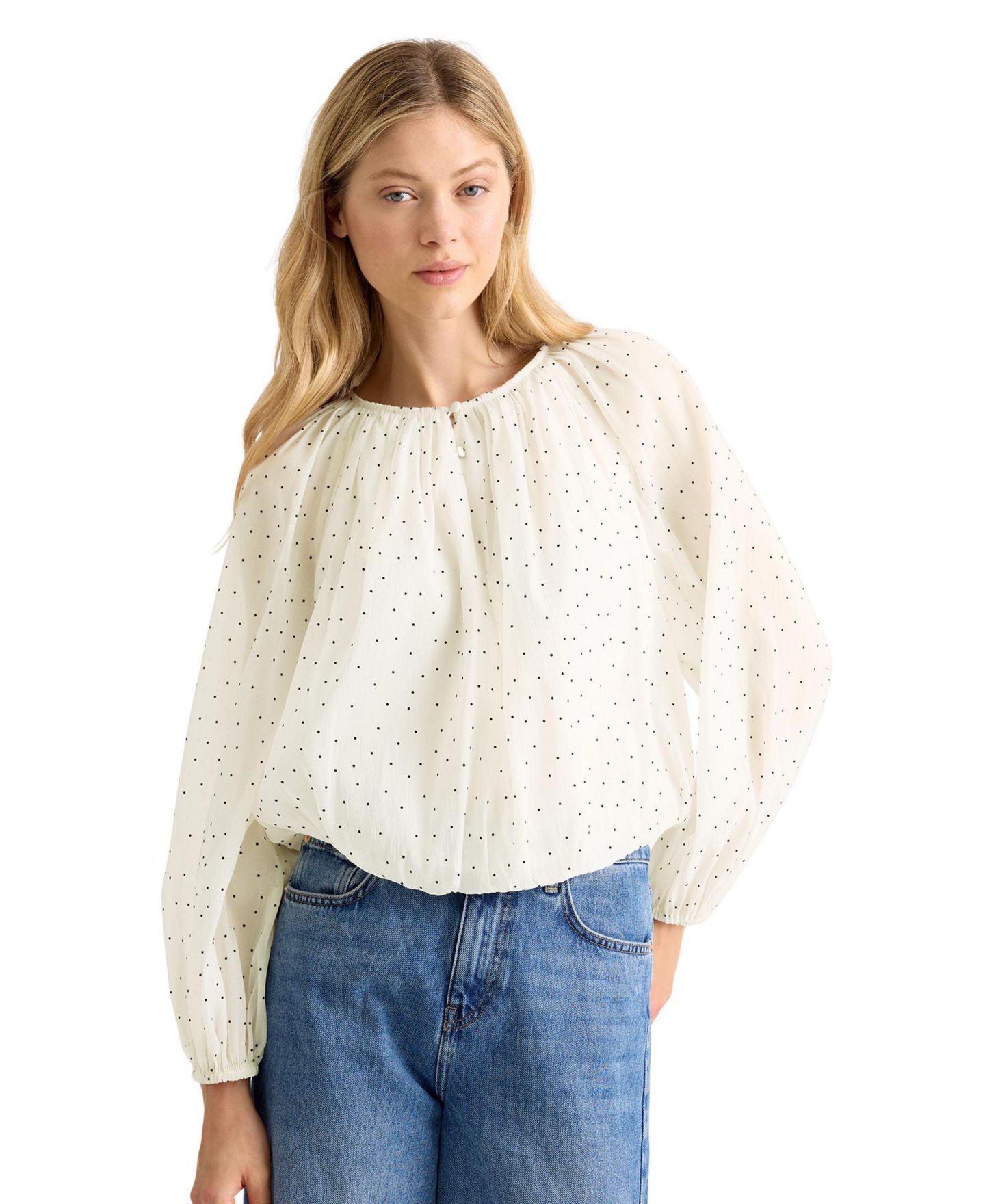 Женская блузка Albaray Polka-Dot Bubble-Hem, цвет: Кремовый — фото 3