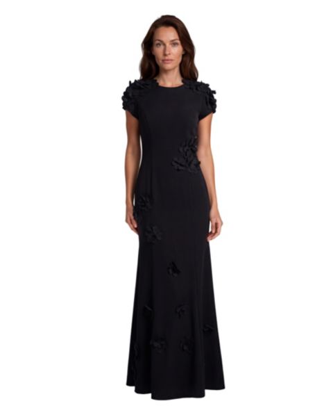 Женское платье Rene Ruiz Occasion High Neck Stretch Crepe Fit And Flare Gown with Sequin Appliques, цвет: Чёрный