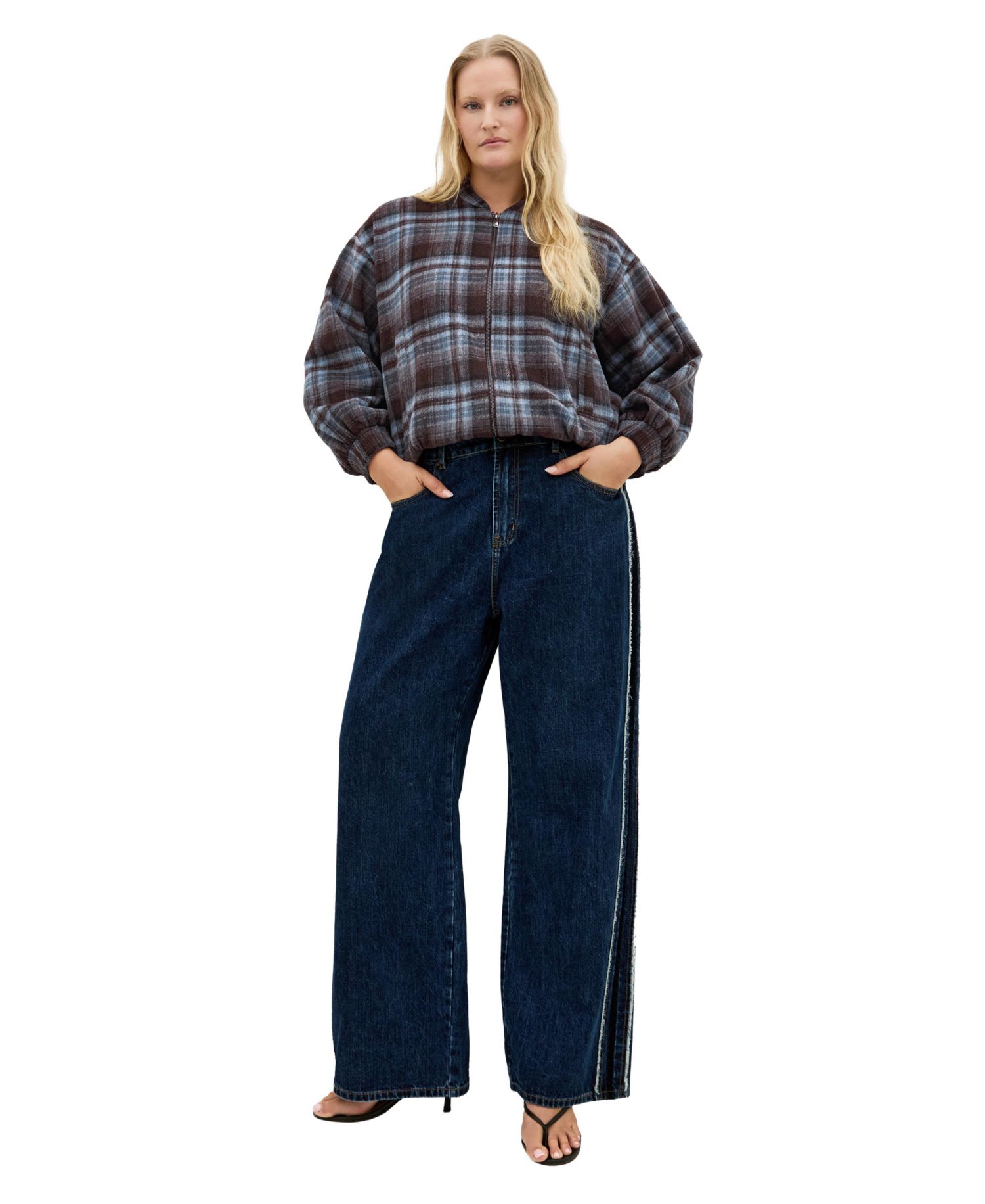 Plus Size Mila Plaid Drop-Shoulder Jacket
