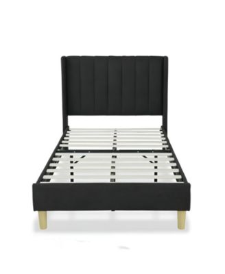 Linen Platform Bed Frame with Upholstered Headboard for Bedroom