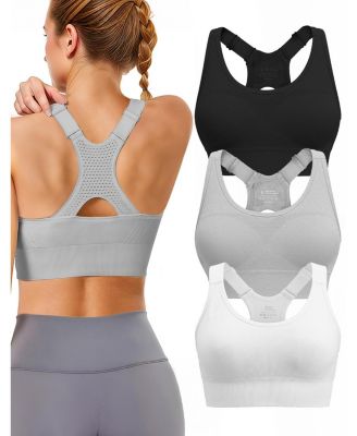 High Support Racerback Sports Bras Adjustable Straps Removable Padded Breathable Moisture Wicking