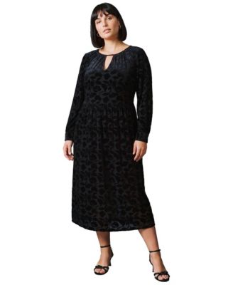 Plus Size Velvet Burnout Keyhole Blouson-Sleeve Dress