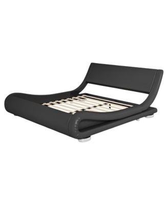 Queen Upholstered Platform Bed Frame with Curved Sleigh Headboard