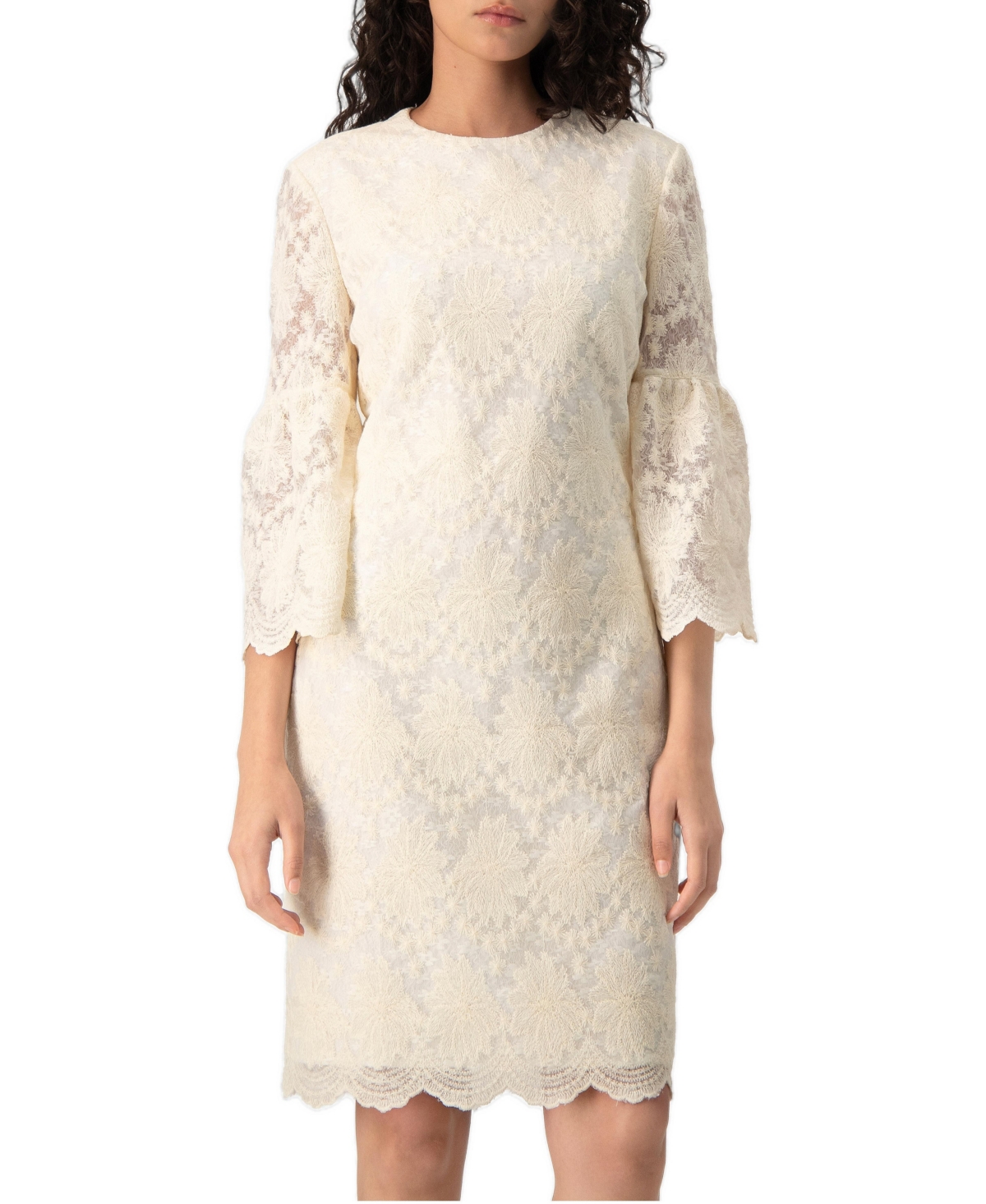 Ivonne Women's Floral-Print Lace 3/4 Bell-Sleeve Mini Dress