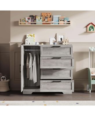 Armoire Wardrobe Closet with 4 Drawers and Door Hanging Rod Clothing Storage Cabinet for Bedroom