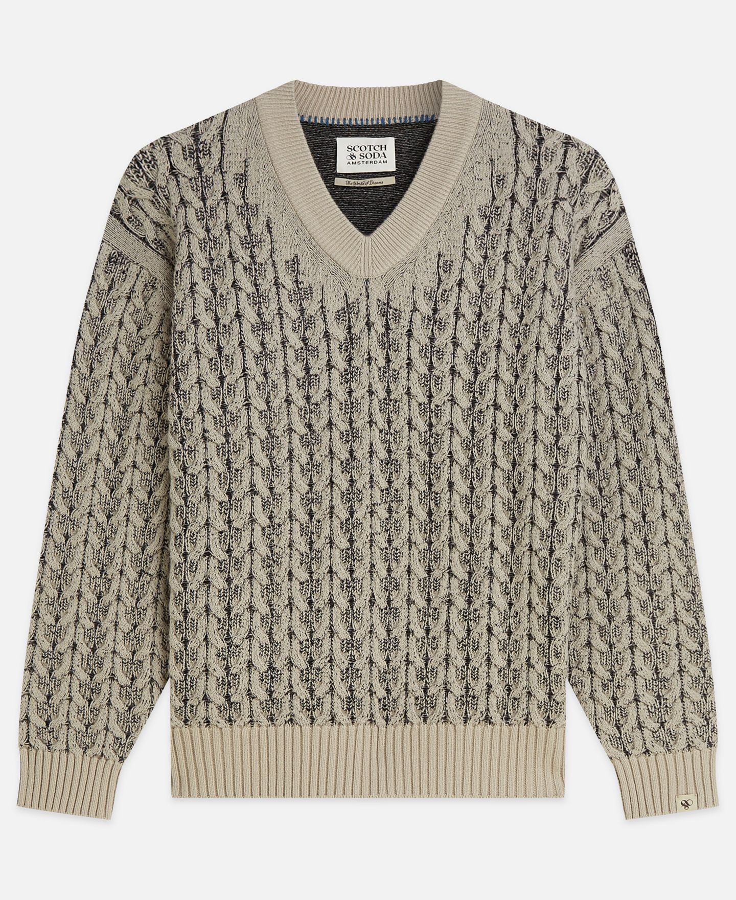 Мужской пуловер Scotch & Soda косой вязки с V-образным вырезом из смеси шерсти, цвет: Чистый меланжевый — фото 4