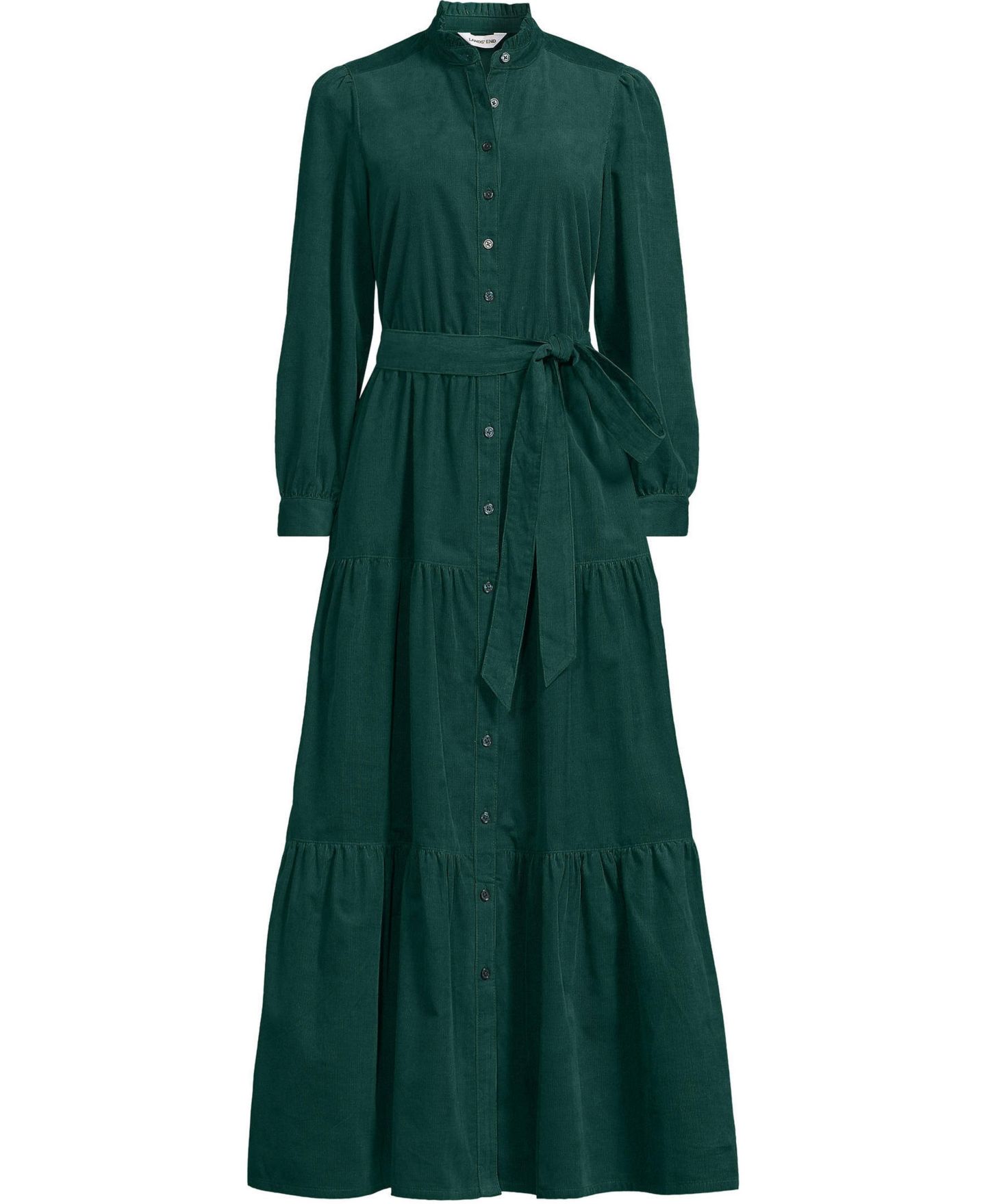 Женское платье Lands' End Tiered Corduroy Long-Sleeve, цвет: Вечнозелёный — фото 2