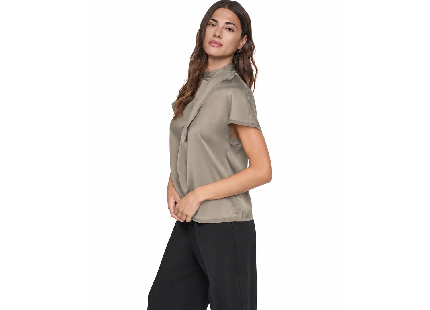 Women's Short-Sleeve Mock-Neck Satin Blouse