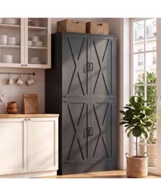 Wood Farmhouse Kitchen Pantry Storage Cabinet with Built-in Drawer