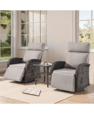3-Piece All-Weather Wicker Patio Swivel Recliner Set with Side Table and Adjustable Backrest, Comfy Cushions