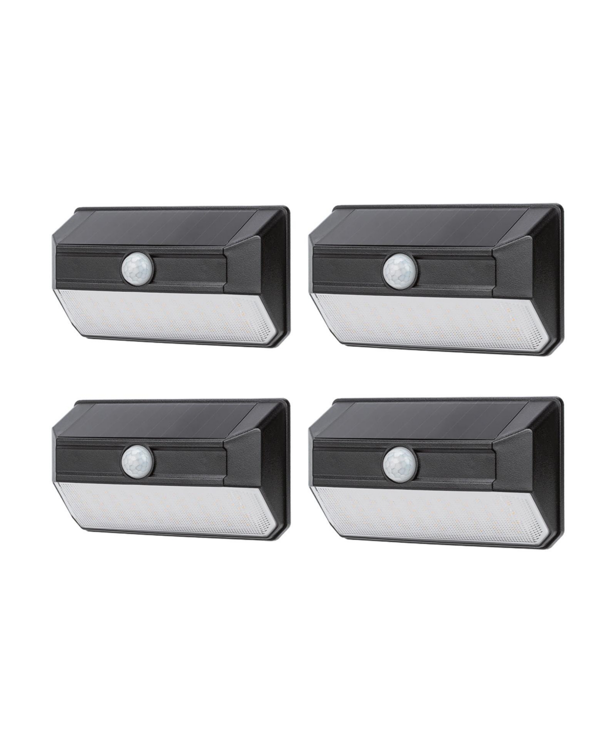 Home Zone Living Secure 4-Pack Solar Led Wall Pack Security Lights, 800 Lumens, 3000K Warm White, Mesh Linkable - Black