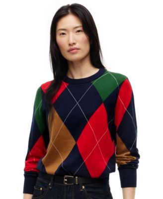 Women's Argyle Crewneck Cotton Sweater