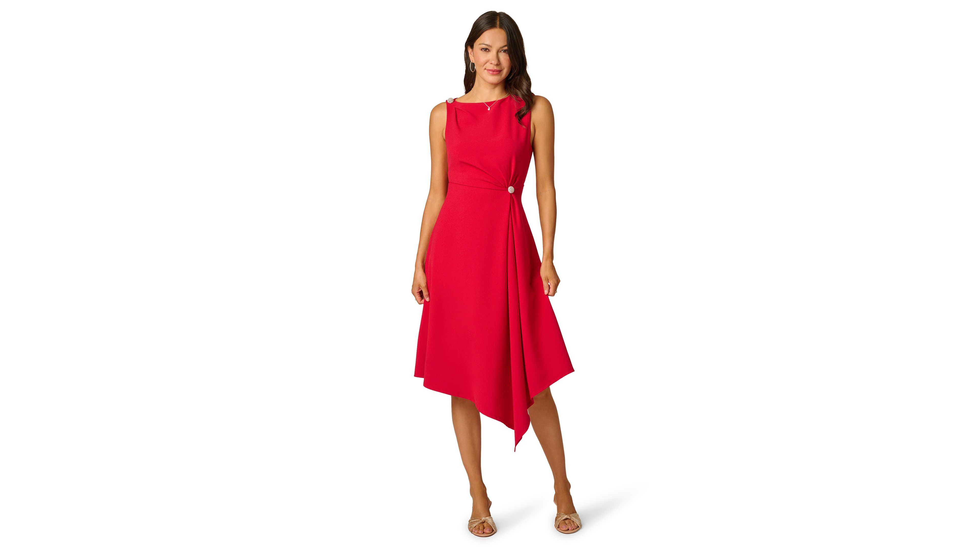 Adrianna Papell Women's Asymmetrical Draped Boat Neck Dress