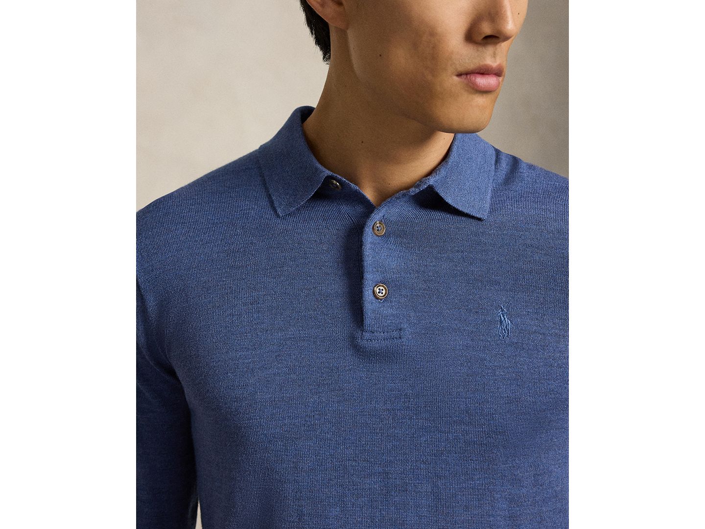 Мужской свитер Polo Ralph Lauren Wool Polo-Collar, цвет: Синий меланжевый — фото 3