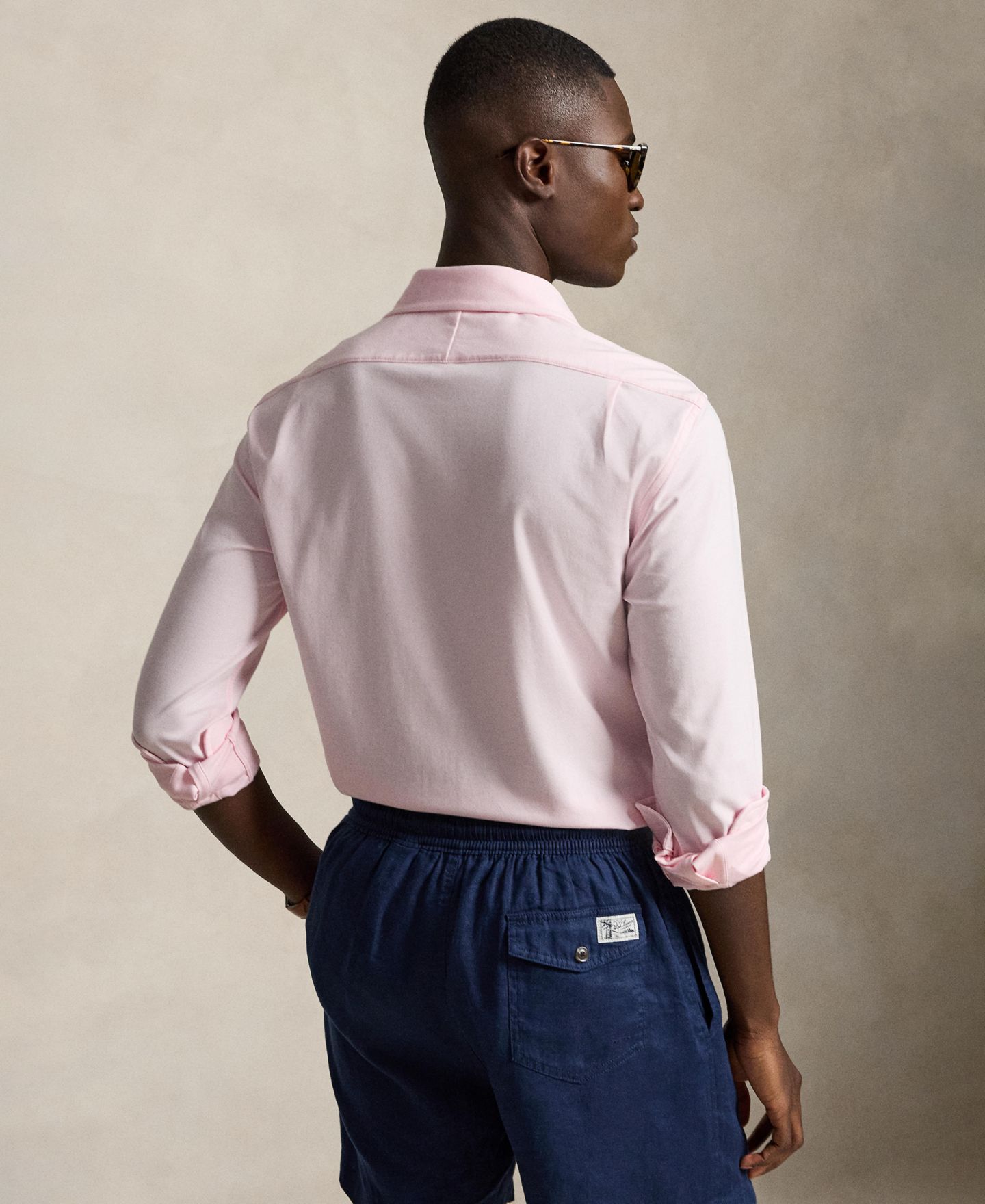 Мужская рубашка Polo Ralph Lauren Stretch Knit Oxford, цвет: Розовый / Белый — фото 4